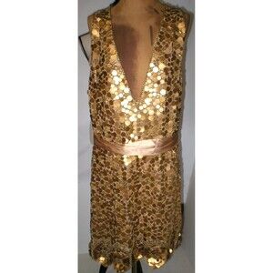 New Womens 10 NWT Matthew Williamson Designer Dress Gold Sequin Sleeveless Beads